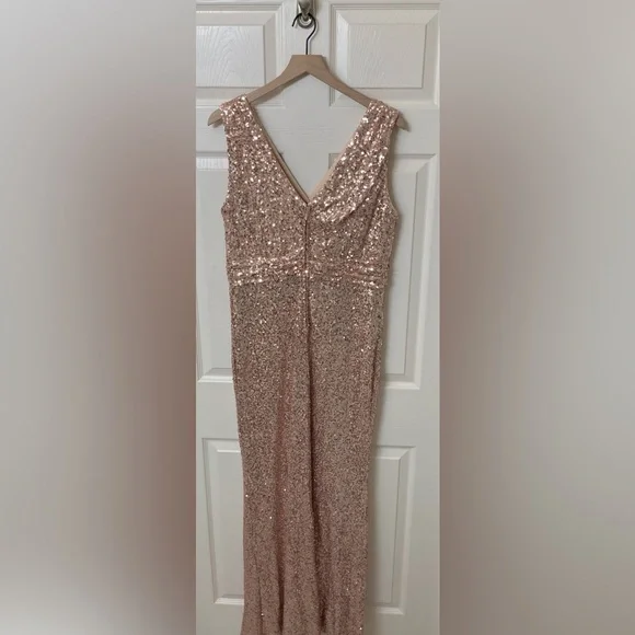 badgley mischka rose gold sequin dress Blush Sequin Gown